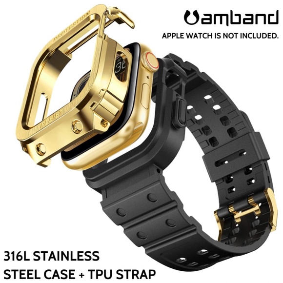 Apple Watch 44mm amBand Stainless Steel + Rubber Wrist Band - Picture 2 of 7